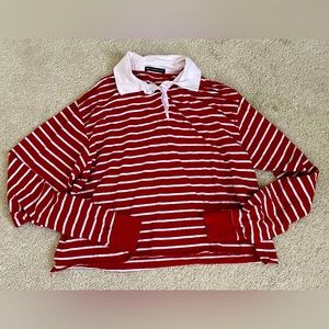 Red and white Brandy Melville cropped rugby shirt in great condition